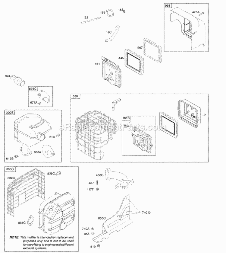 Air Cleaner Exhaust System Diagram and Parts List for 21S132-0036-F1  Briggs and Stratton Engine